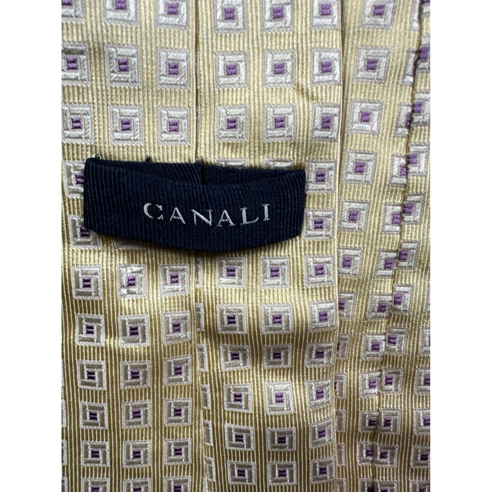 Canali Silk Geometric Square Pattern Necktie Yell… - image 6
